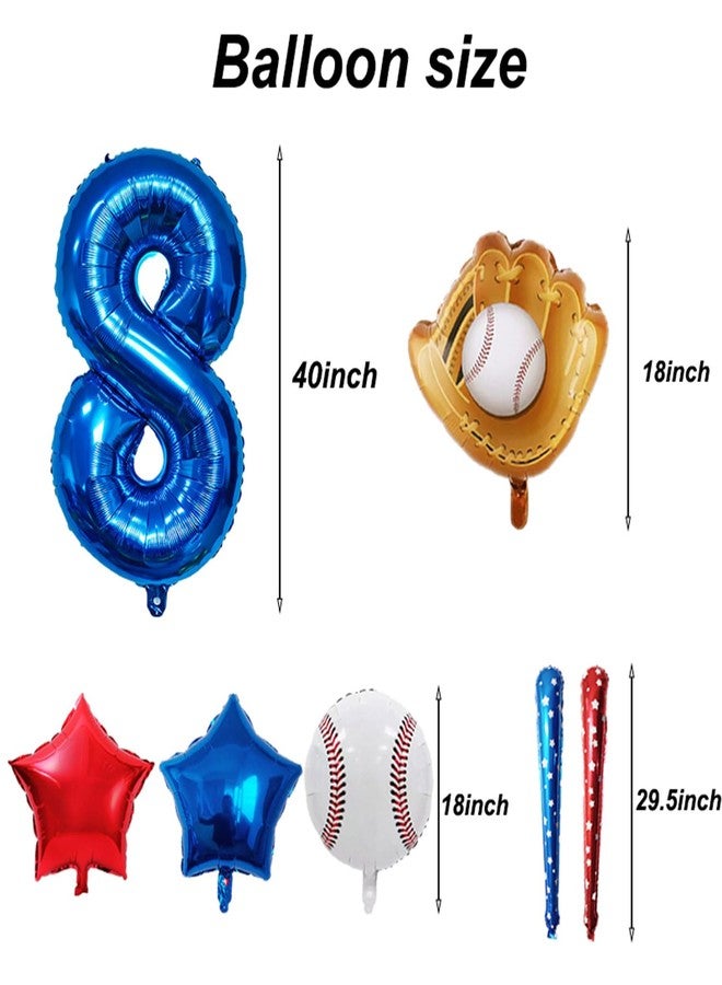 Tagberoy Baseball Balloons Baseball Party Decorations, Navy Blue Foil Number Balloons 40 inch Number 8 Balloon, Baseball Themed Party Supplies 8th Baseball Birthday Decorations for Boys - Image 2